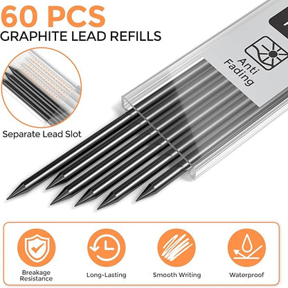 Nicpro 60 Pieces Carpenter Pencil Lead Refills 2.8mm, Lead Refill for Mechanical Carpenter Pencil, Break Resistant 2.8 mm Leads for Construction Pencils, Woodworking Pencil (Black)