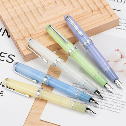 Jinhao 82 Acrylic Fountain Pen, Iridium Medium Nib with Ink Converter, Transparent Purple Classic Design Smooth Writing Pen (Silver Trim)