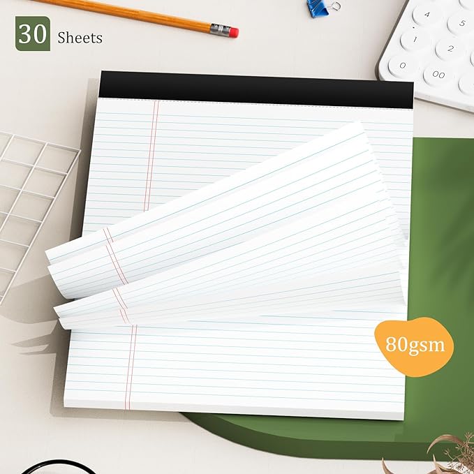 2 Pack of Legal Pads 8.5 x 11 College Ruled Writing Pads 8.5" x 11.75" Notepad 30 Sheets per Note Pads Notebook Study Back 8x11 Pads of Paper