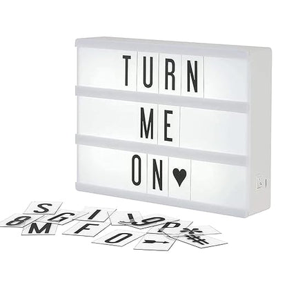 My Cinema Lightbox - Mini Cinema Lightbox, 8"x6" - Personalized Light Box Sign with 100 Letters, Numbers, & Symbols, USB cable included, white light box with letters