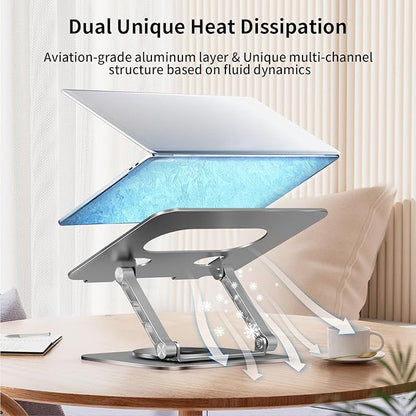 Laptop Stand for Desk, 24 lbs Load, 360° Rotating, Magnetic Phone Holder, Fits 10-17.4'' Laptops, Grey
