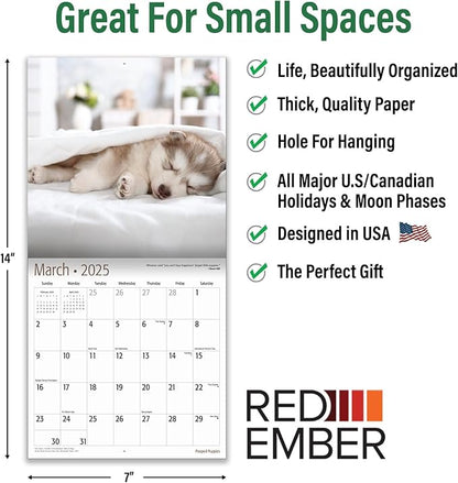 RED EMBER Pooped Puppies Mini 2025 Wall Calendar 12 Month | 7" x 14" Open | Thick & Sturdy Paper | Giftable | Calendar 2025
