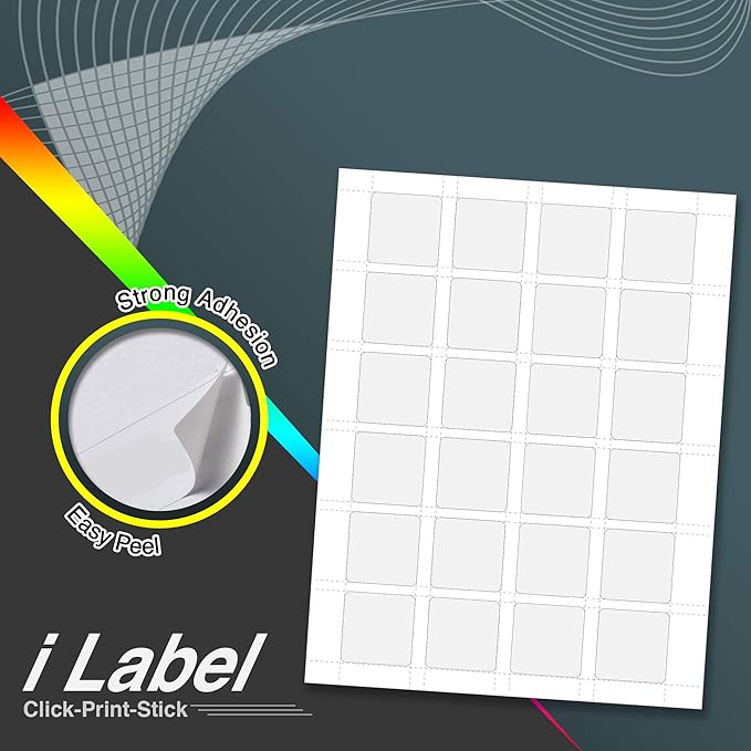 24UP 1.5" x 1.5" Square Labels for Laser & Inkjet Printers[500 Sheets,12000 Labels]