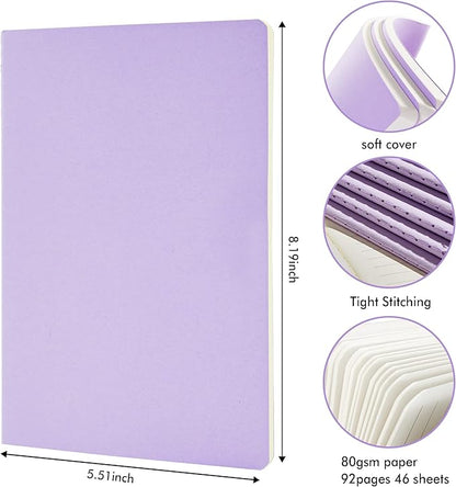 feela 8 Pack Soft Cover Journal Bulk, Notebooks College Ruled for Work, Lined Travel Journal for Women Men, Note Taking Notebook School Supplies Business Writing, 8.2” x 5.5”, A5, Light Purple