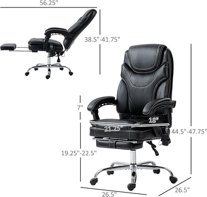 Vinsetto PU Leather Vibration Massage Office Chair with 6 Points, Heated Reclining Computer Chair with Adjustable Height, Footrest - Black