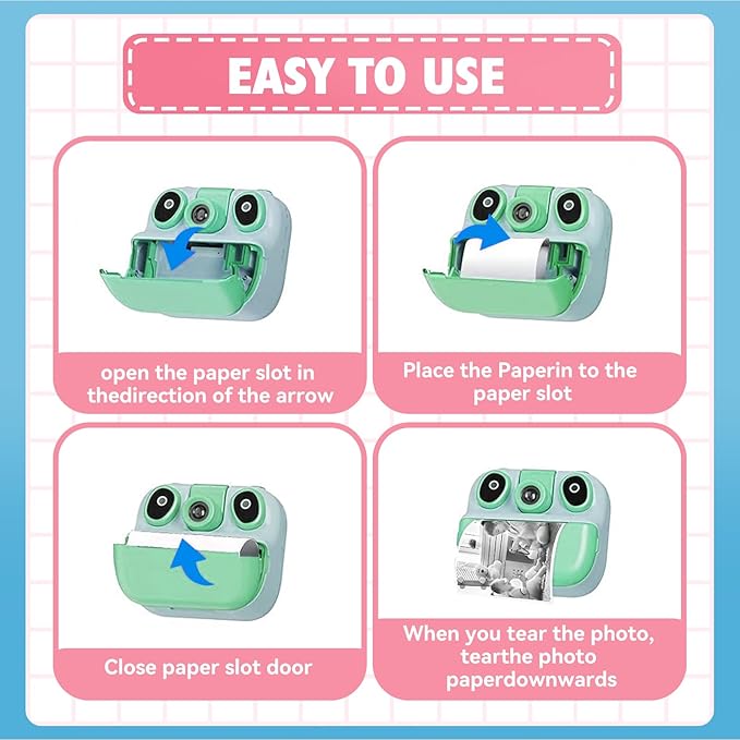Thermal Paper,𝟏𝟐 𝐑𝐨𝐥𝐥𝐬 Kids Instant Camera Refill Print Paper, Atnadov HD Thermal Paper for Most Kids Instant Camera (White-12 Rolls)