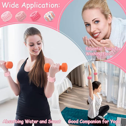 Chuangdi 4 Pairs Wrist Bands for Washing Face Wrist Spa Microfiber Wash Towel Band Scrunchies Absorbent Wristbands Sweatband for Women Prevent Liquid from Spilling