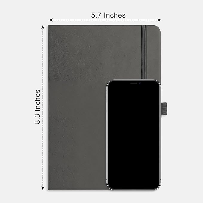 RETTACY Journaling Notebooks, A5 Lined Notebook Journal with 320 Numbered Pages, 5.7'' × 8.3'', Medium Size, Journal Notebook for Writing, Work, Leather Hardcover, 100 GSM Thick Paper (Gray)