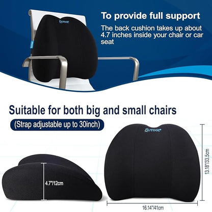 QUTOOL Lumbar Support Pillow for Office Chair, Memory Foam Low Back Support for Car,Back Pain Relief, Ergonomic Back Cushion for Desk Chair,Gaming Chair,Adjustable Strap and Washable Cover