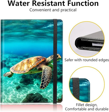 Sea Turtle PU Leather Padfolio Clipboard Notepad with Pen Loop and Elastic Strap Interview/Resume Document Organizer for Business School Office