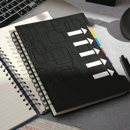 CAGIE 5 Subject Notebook for Work 240 Pages Spiral Notebooks College Ruled with Dividers Tabs A5 Small Note Book for School Office Supplies Note Taking, 5x7, Black
