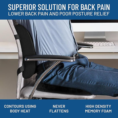 Everlasting Comfort Seat Cushion and Lumbar Support Pillow - Premium Memory Foam Office Chair Cushions for Enhanced Posture, Support, All-Day Comfort - Multi-Use for Car, Desk Chair, Gaming Chair