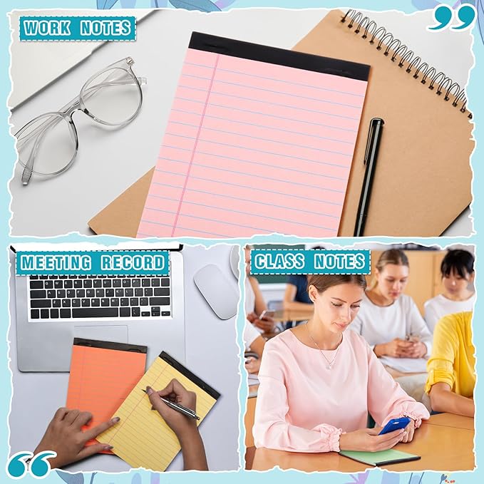 Lincia 24 Pcs 4" x 6" Legal Pad Writing Notepads Small Legal Pad College Ruled 30 Sheets Multiple Color Lined Note for Work 80 Gsm Paper for Grocery List Shopping List (Bright Color)