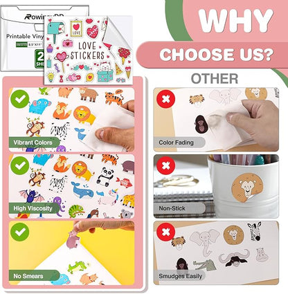 20 PCS Printable Vinyl Sticker Paper for Inkjet Printer & Laser Printer,Standard Letter Size 8.5"x11",Waterproof Sticker Paper Dries Quickly Vivid Colors,Matte White