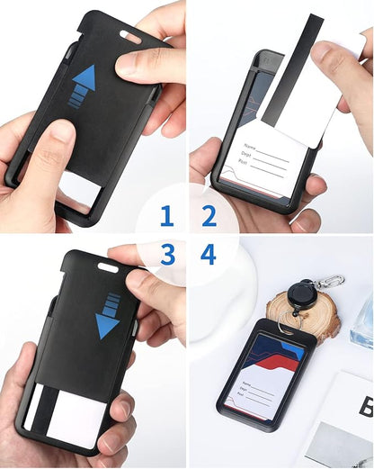 Uniclife 1 Pack Sliding ID Badge Holder Hard Black Vertical Plastic Card Case Protector Pouch with Clear Window for Office School ID Credit Cards Proximity Key Cards Driver’s Licenses and Passes
