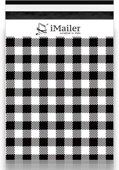 100 Count - 14.5 x 19 inch,Poly Mailer Black Gingham Plaid Package Envelope, Mailing Shipping Bags with Self Seal Strip