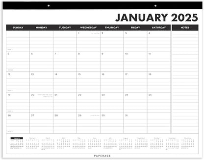 PAPERAGE Calendar 2025-12 Month (Black), Minimalist Wall and Desk Calendar with Monthly Views and Yearly Plans – Large (17 in x 22 in)