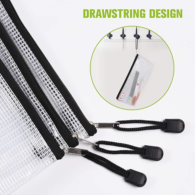 Mesh Zipper Pouch, 6PCS Waterproof Plastic Mesh ZipperBag, A5 Size Tear-Resistant Document Pouch, Extra Large Zip File Bags, for School Office Supplies Home Travel Storage(9.4×7.1 Inch)