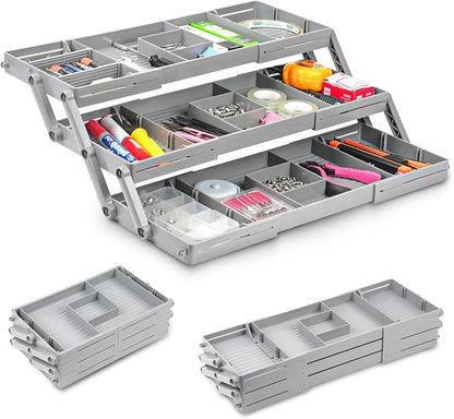 3 Tier Drawer Organizer, Multi Level Smart Drawer Organizer for Desk, Expandable Junk Organizer for Office, Makeup, Jewelry, Kitchen, Folding Storage Organizer for Home and Office Drawers