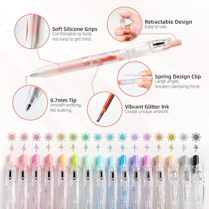 Glitter Gel Pens 8 Color Retractable Glitter Gel Pen Set 0.7mm Colored Pens for Journaling Coloring Drawing Office School Art Supplies(8A)…