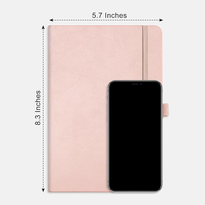 RETTACY Journaling Notebooks, A5 Lined Journal Notebook with 192 Numbered Pages, 5.7'' × 8.3'' Medium Size, for Writing, Work, Office, Leather Hardcover, 100 GSM Thick Paper (Rose Gold)
