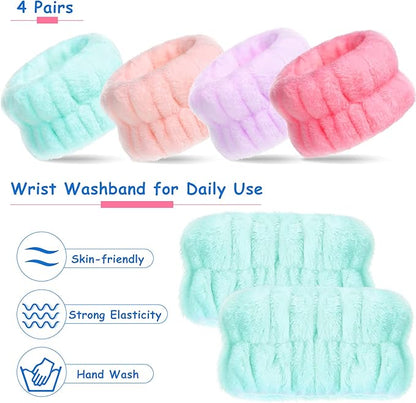 Chuangdi 4 Pairs Wrist Bands for Washing Face Wrist Spa Microfiber Wash Towel Band Scrunchies Absorbent Wristbands Sweatband for Women Prevent Liquid from Spilling