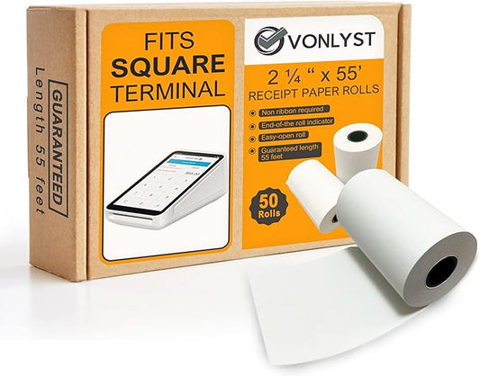 Receipt Paper Roll for Square Terminal Credit Card Machine (50 rolls)