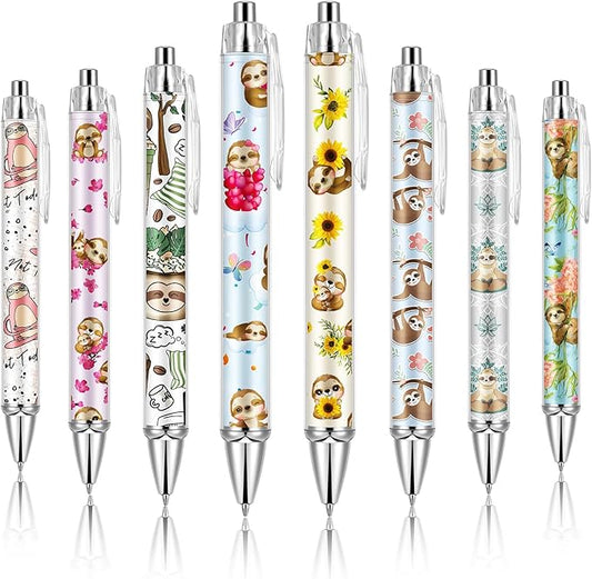 Ireer 8 Pcs Ballpoint Pens for Women 1.00 mm Cute Black Ink Fancy Pens Fine Point Smooth Writing for Journaling Aesthetic Office Supplies(Sloth)