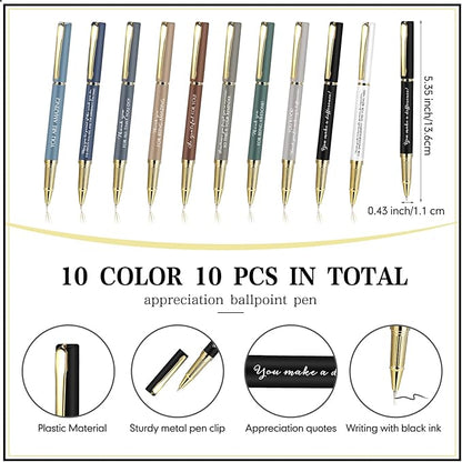 PerKoop 10 Set Thank You Gifts Inspirational Ballpoint Pens with Gift Boxes Bulk Appreciation Party Favors for Employee Coworker Staff Team Friends Office Supplies(Macaron,Mixed)