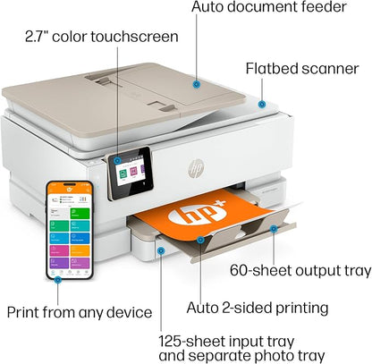 HP Envy Inspire 7955e Inkjet Printer All in One Wireless Printer Copy Scanners 2.7 Inch Touchscreen 15ppm Black 10ppm Color Phone Computer Wireless Printers for Home Use Office 1W2Y8A (Renewed)