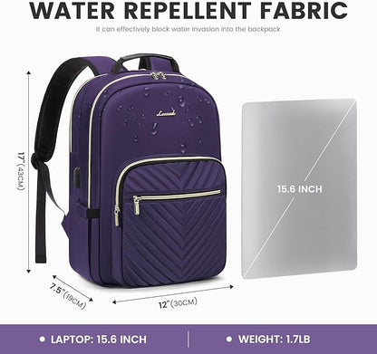 LOVEVOOK Laptop Backpack for Women 15.6 inch,Cute Women Travel Backpack Purse,Professional Laptop Computer Bag,Waterproof Work Business College Teacher Bag Carry on Backpack with USB Port,Royal Purple