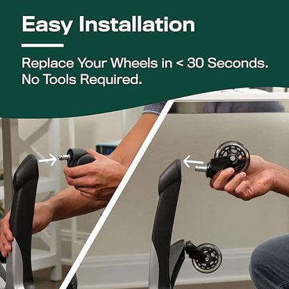 The Original Rollerblade Office Chair Wheels (As Seen On PBS) - Incredibly Smooth & Quiet Rolling Casters - Safe for Hardwood Floors & Carpet - Easy Installation with Universal Fit - Set of 5