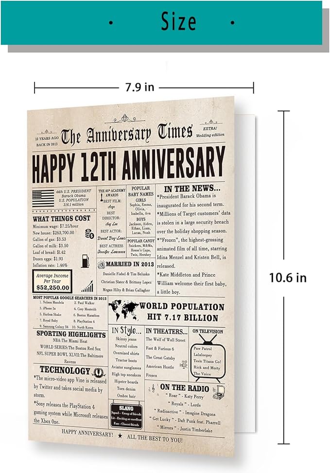 Funny 12th Wedding Anniversary Card for Husband Wife, Big 12 Year Anniversary Card Gifts for Men Women, Silk Anniversary Card Gifts for Him Her