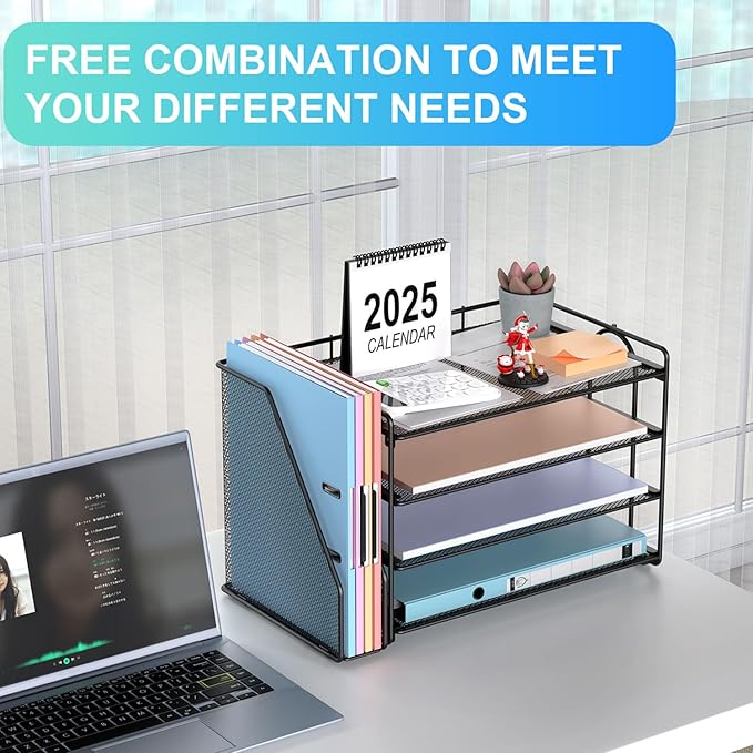 gianotter 4-Tier Paper Organizer with Magazine Holder, Desk Organizers and Accessories, Desk Accessories & Workspace Organizers, File Organizer for Office Supplies Storag (Black)
