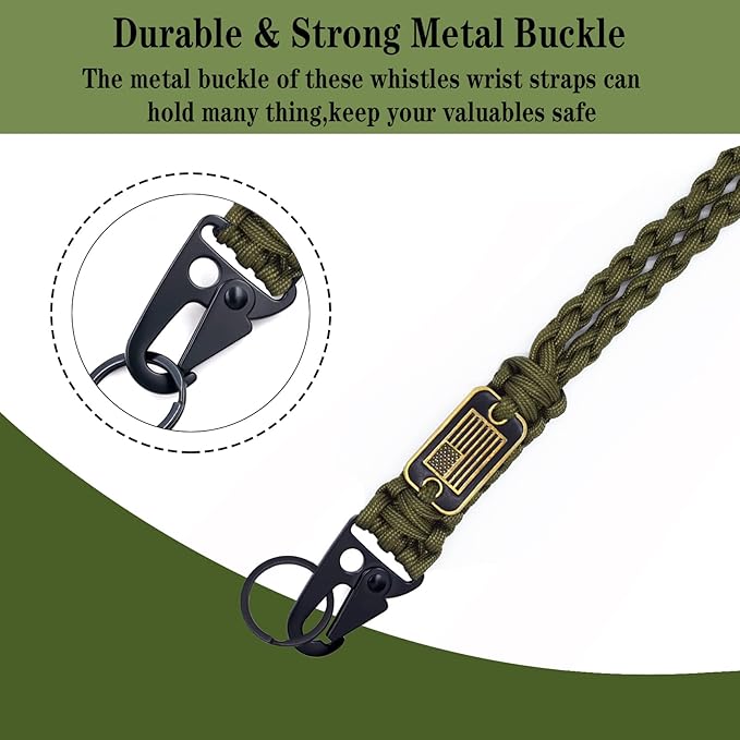 2 Pcs Heavy Duty Braided Paracord Lanyard Keychain with USA Flag, Parachute Rope Necklace Keychains, Braided Strong Lanyard with Metal HK Clip Key Ring for Outdoor Activities, Camera, Traveling