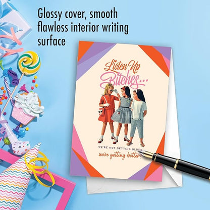 NobleWorks - 1 Funny Women's Birthday Card - Hilarious Bday Greeting Card with Envelope, Sassy Celebration - Listen Up C7026BDG