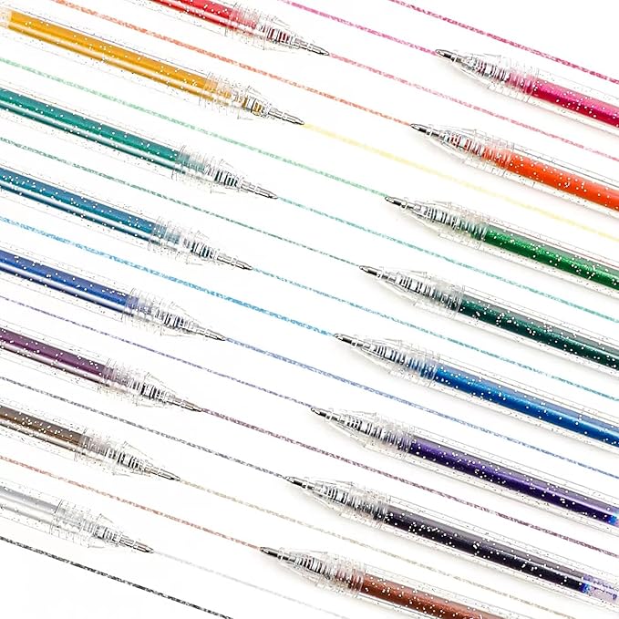 Grabie glitter gel pens 18 Colors,Metallic Vibrant Sparkle gel pens for coloring,Retractable Sparkle glitter markers,glitter pens for adults,colored gel pens for Adult Coloring Books and Drawing