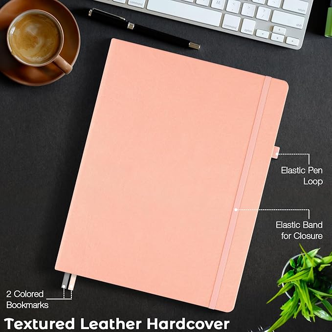 Blank Notebook, Hardcover Sketch Book, 8.5 x 11 Large Blank Journal, No Bleed Thick Paper Sketchbook for Drawing, Unlined Notebook Journal for Women Men School, A4 Leather Sketchbook, Lay Flat, Pink