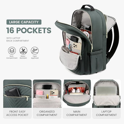 LOVEVOOK Laptop Backpack for Women 15.6 inch,Cute Womens Travel Backpack Purse,Professional Laptop Computer Bag,Waterproof Work Business College Teacher Bag Carry on Backpack with USB Port,Grass Green