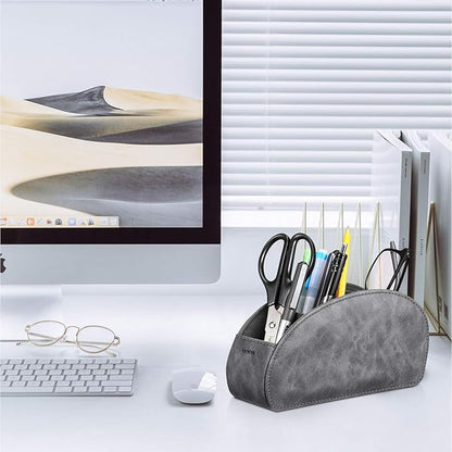 Remote Control Holder with 5 Compartments, KENOBEE Anti-slip Desktop Caddy Storage Organizer for Remote Controllers, Office Supplies, Makeup Brush, Media Accessories, Gray