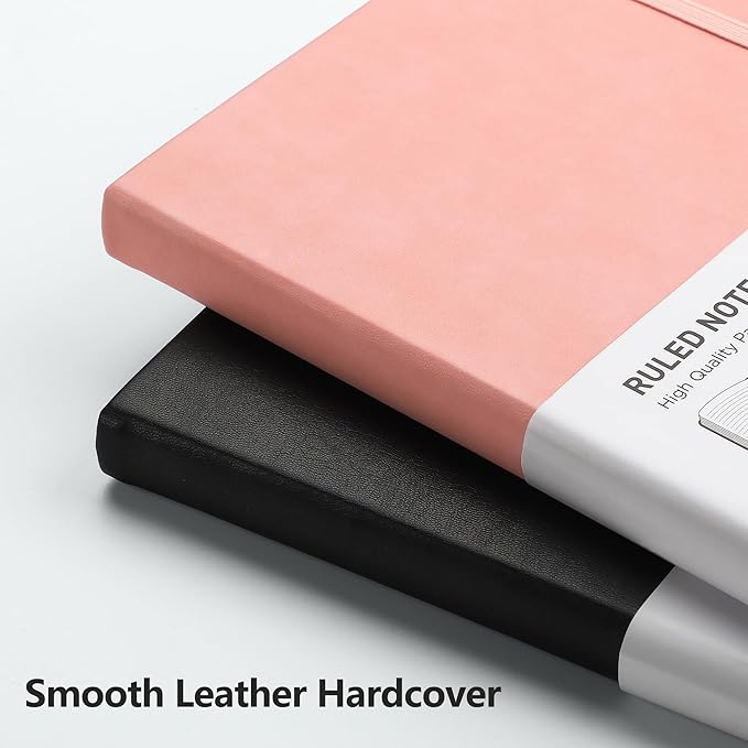 RETTACY Journaling Notebooks, A5 Lined Notebook Journal with 320 Numbered Pages, 5.7'' × 8.3'', Medium Size, Journal Notebook for Writing, Work, Leather Hardcover, 100 GSM Thick Paper (Pink)