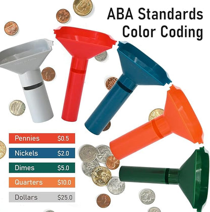 L LIKED 30 Assorted Preformed Coin Wrappers & 5 Coin Sorters Tubes, Color-Coded,Easy to Load