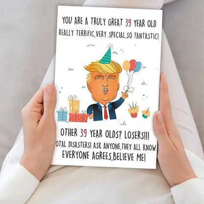 Funny Trump 39th Birthday Card, Great 39th Birthday Decorations for Men Women, Sweet 39 Year Old Birthday Gifts for Him Her, Great 1985 Birthday Gifts for Husband Wife