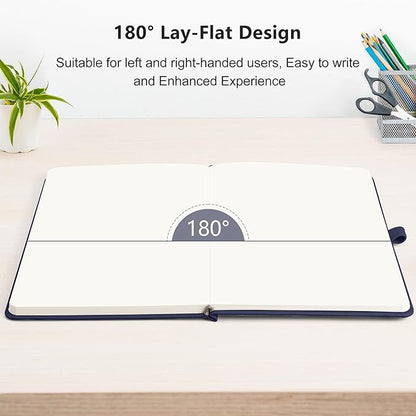 RETTACY Blank Journal Notebook, A5 Blank Journal with 192 Pages, 5.7'' × 8.3'' Medium Size, 68 LB/100 GSM Thick Paper, Leather Hardcover, for Sketching, Drawing, Painting (Navy Blue)