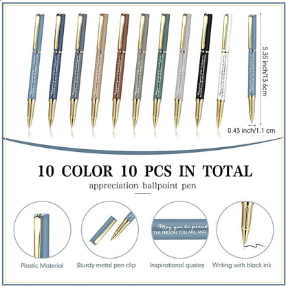 PerKoop 10 Set Thank You Gifts Inspirational Ballpoint Pens with Gift Boxes Bulk Appreciation Party Favors for Employee Coworker Staff Team Friends Office Supplies(Macaron,Proud)