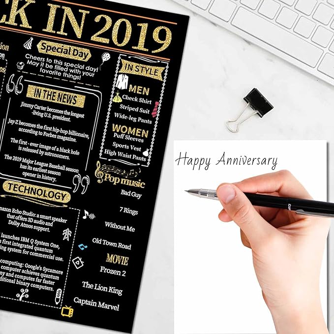 Joycard 6th Anniversary Card for Women Men, Gold Wedding Card for Wife Husband, Sweet Marriage Decorations Gifts for Couple, Perfect for Her Him on Anniversary Day, Back in 2019