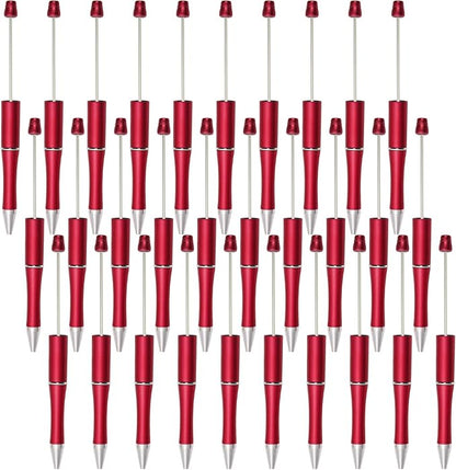 jiebor 30Pcs Red Beadable Pens Plastic Bead Pen Black Ink Ballpoint Pens Diy Pens Cute Cool Pens for Teacher Bridal Graduation Gift Office School Supplies