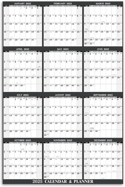 2025 Yearly Wall Calendar - Jan. 2025 - Dec. 2025, 34.3" x 22.8" (Open), Yearly Wall Calendar 2025 with Julian Date, Vertical Calendar with Premium Paper, Round & Planner Sticker, Gray
