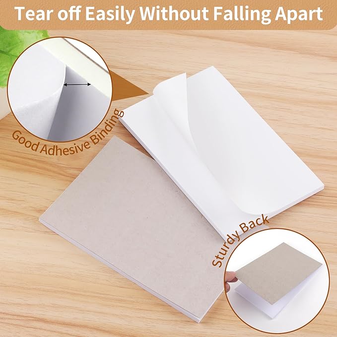Note Pads 5.5x8.5 In, 10 Pack Blank Server Notepad, 50 Sheets Per Scratch Memo Pads for Grocery Shopping To Do Lists, Small White Paper for Writing Quick Notes Work Home Office