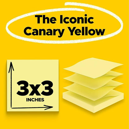 Post-it Dispenser Pop-up Notes, 3x3 in, 24 Pads, Canary Yellow, Clean Removal, Recyclable